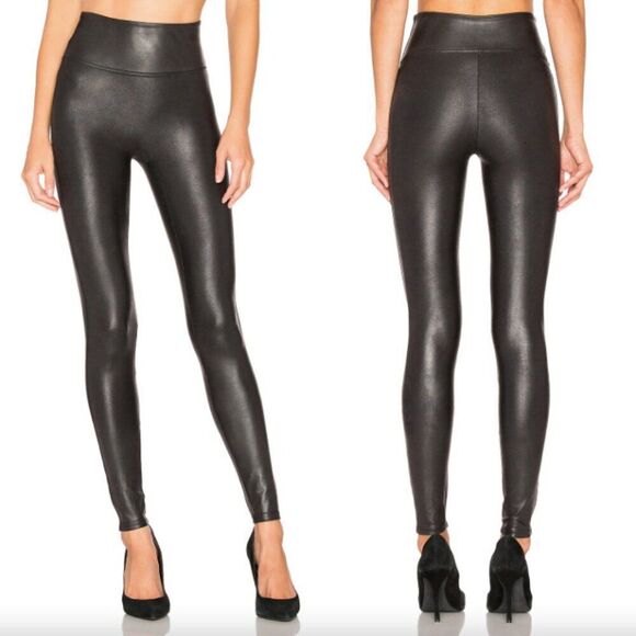 NWOT SPANX black faux leather high waisted rise leggings pants tights 28